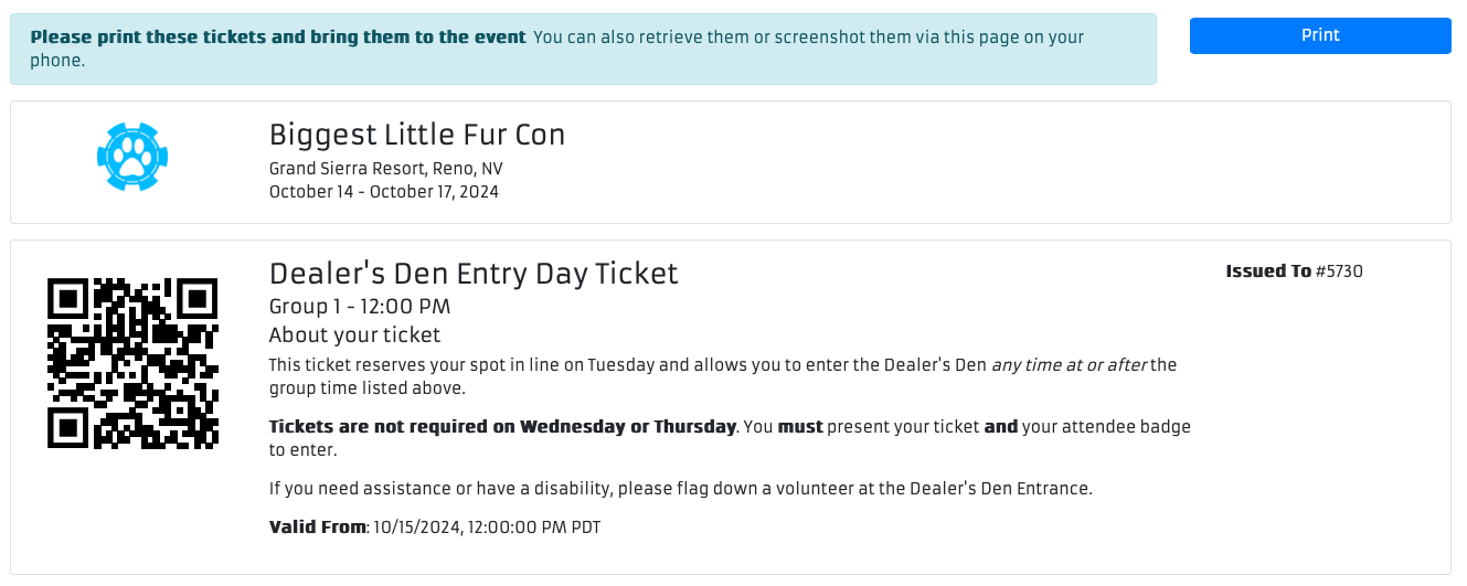 Screenshot of Dealers Den entry ticket in ConCat